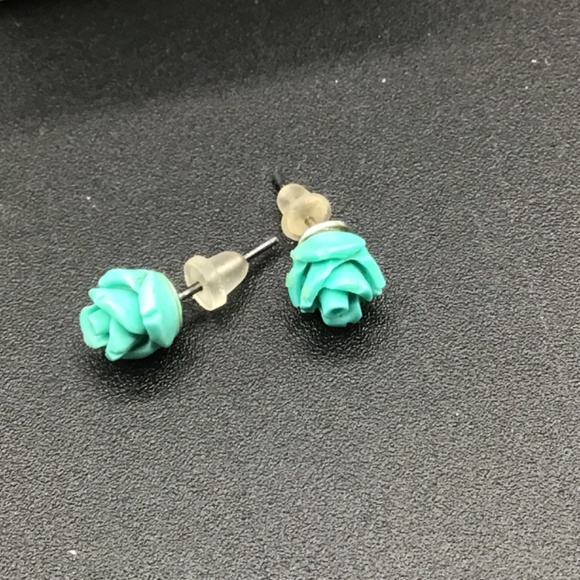 - Rose Shaped Turquoise Silver Stud Earrings by Magnolia Jewelry - Picture 3 of 7